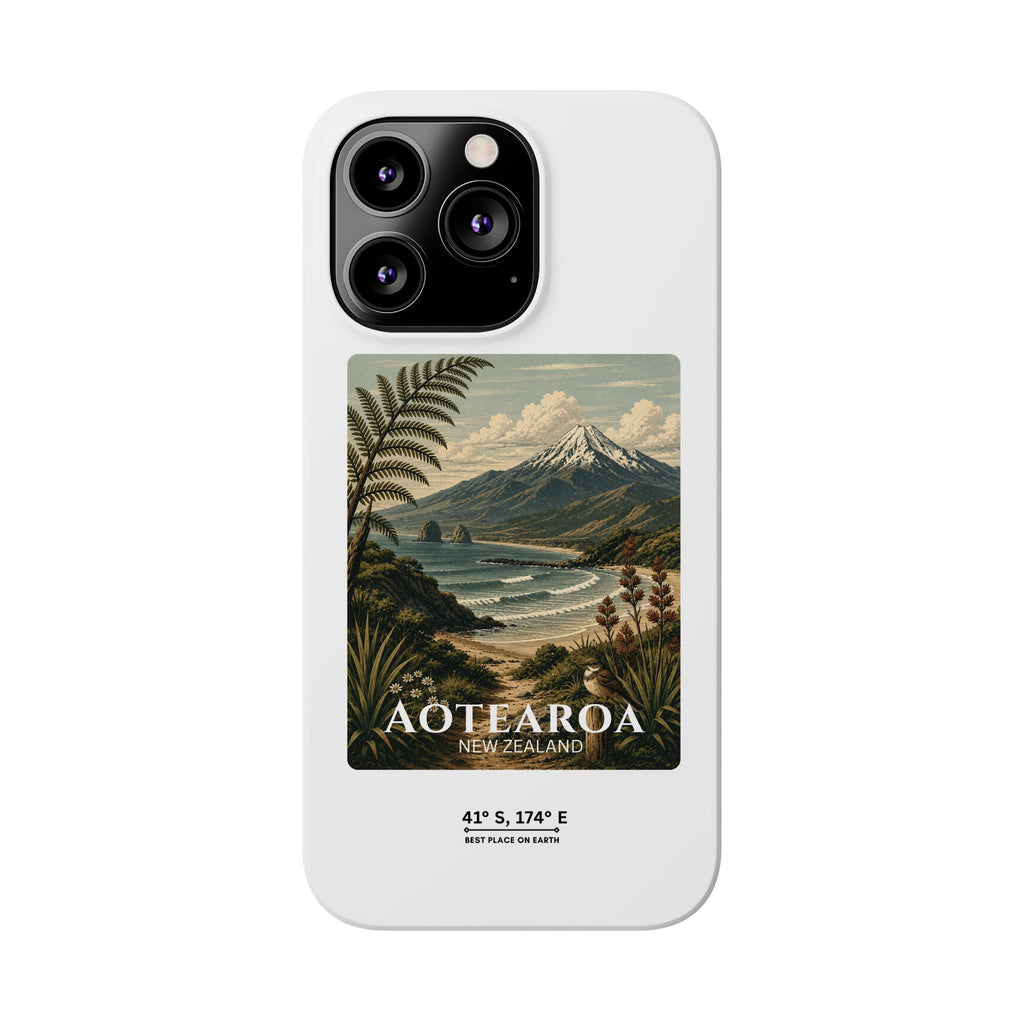 Aotearoa Vintage Landscape Slim Phone Case — New Zealand Mt Taranaki Design