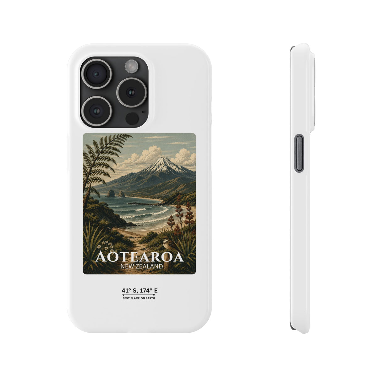 Aotearoa Vintage Landscape Slim Phone Case — New Zealand Mt Taranaki Design