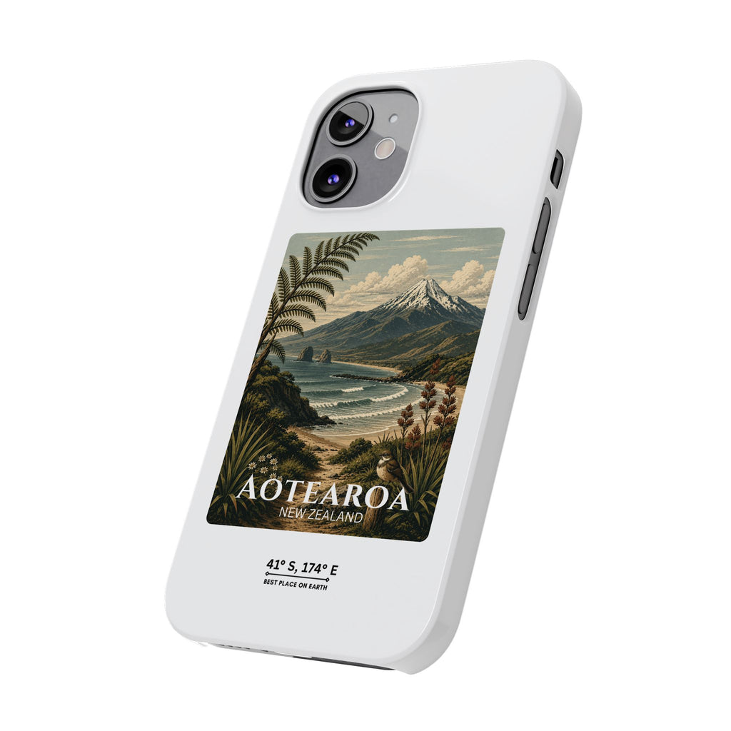 Aotearoa Vintage Landscape Slim Phone Case — New Zealand Mt Taranaki Design