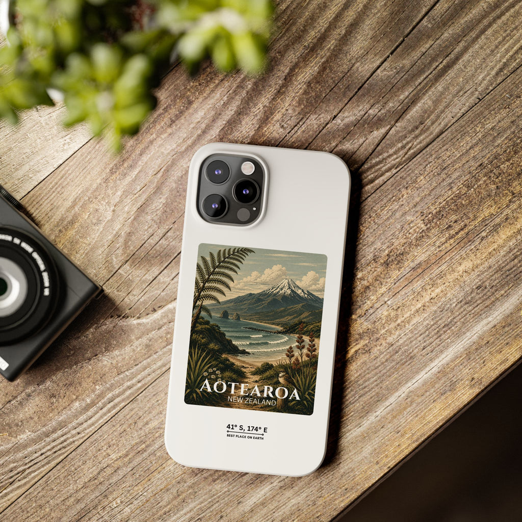 Aotearoa Vintage Landscape Slim Phone Case — New Zealand Mt Taranaki Design