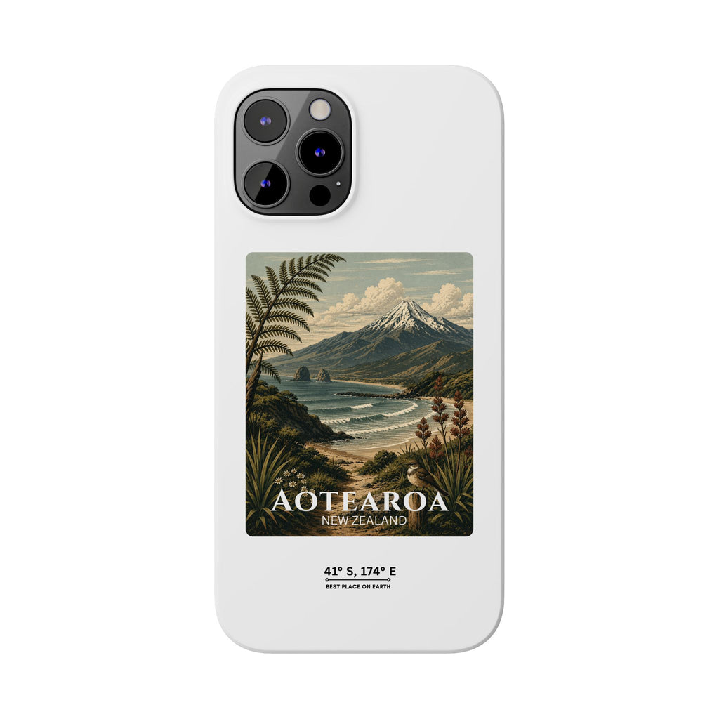 Aotearoa Vintage Landscape Slim Phone Case — New Zealand Mt Taranaki Design