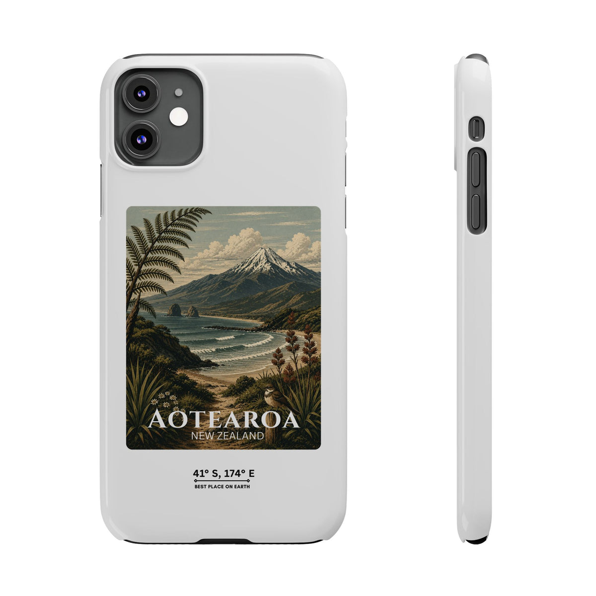 Aotearoa Vintage Landscape Slim Phone Case — New Zealand Mt Taranaki Design