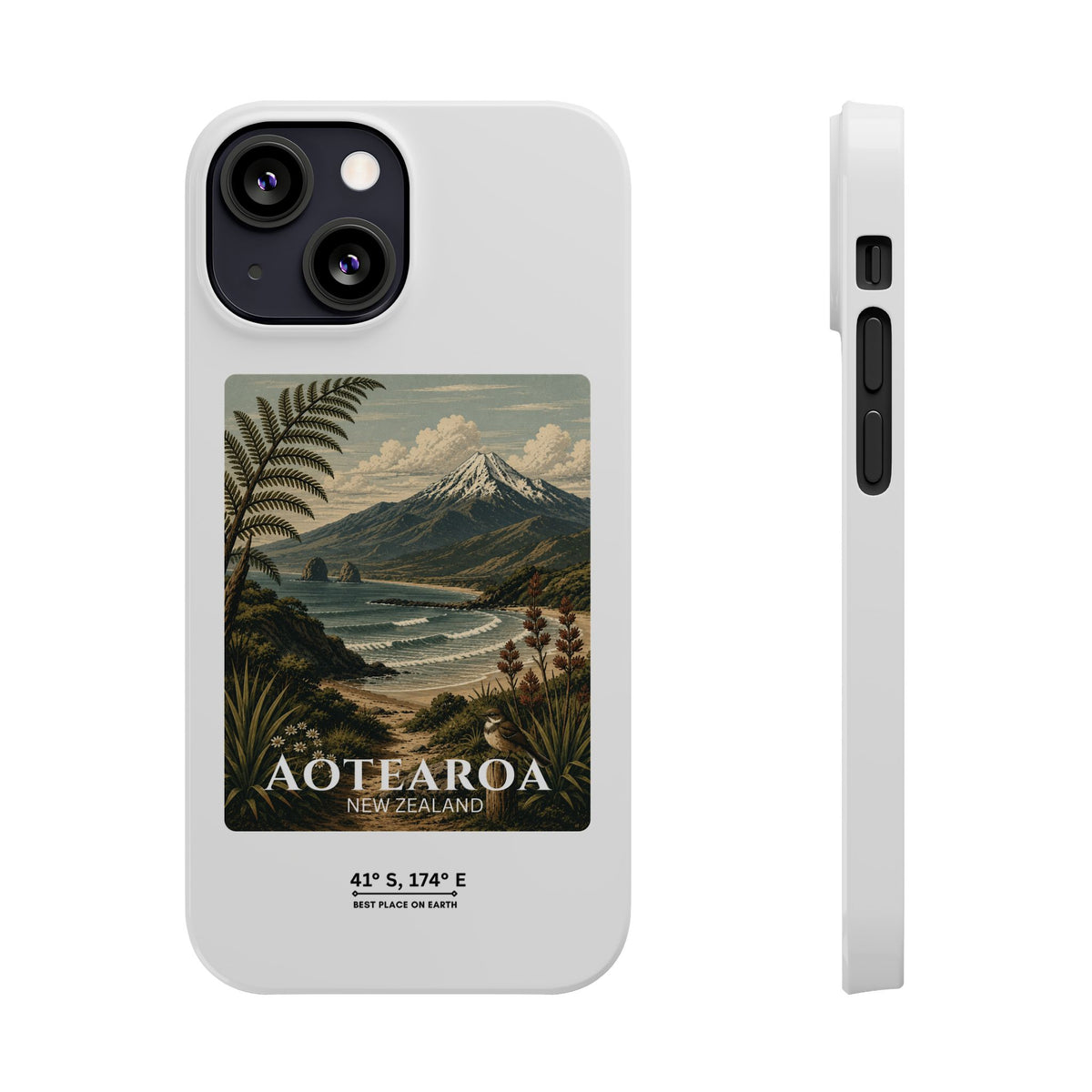 Aotearoa Vintage Landscape Slim Phone Case — New Zealand Mt Taranaki Design