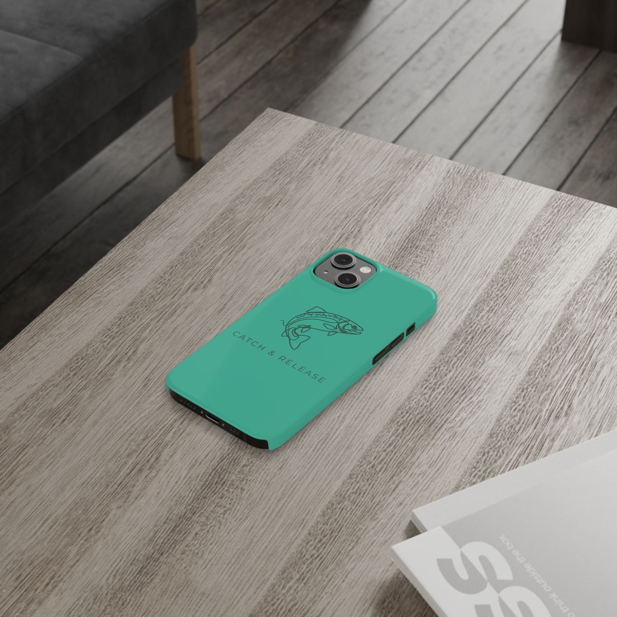 Catch & Release Slim Phone Case — Minimalist Fishing Trout Design