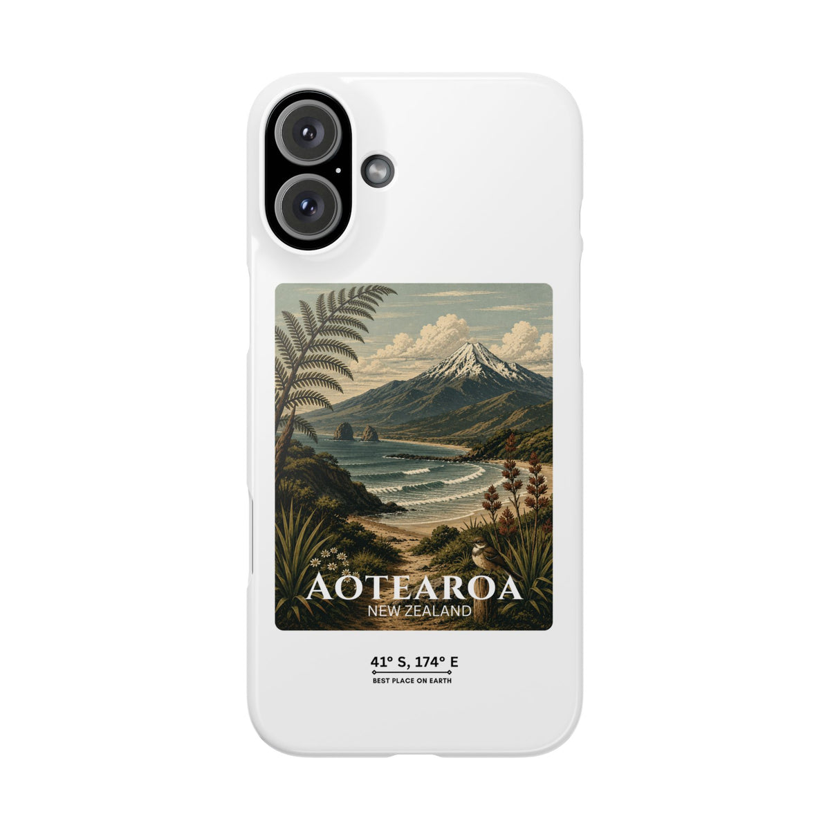 Aotearoa Vintage Landscape Slim Phone Case — New Zealand Mt Taranaki Design