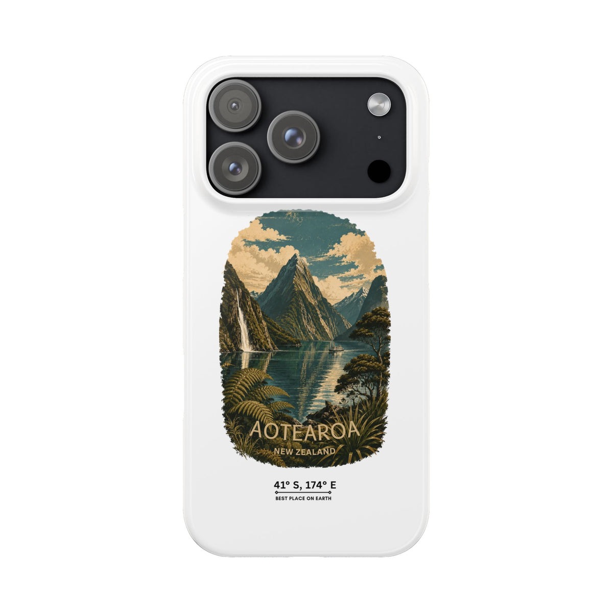 Aotearoa Vintage Landscape Slim Phone Case — New Zealand Milford Sound Design