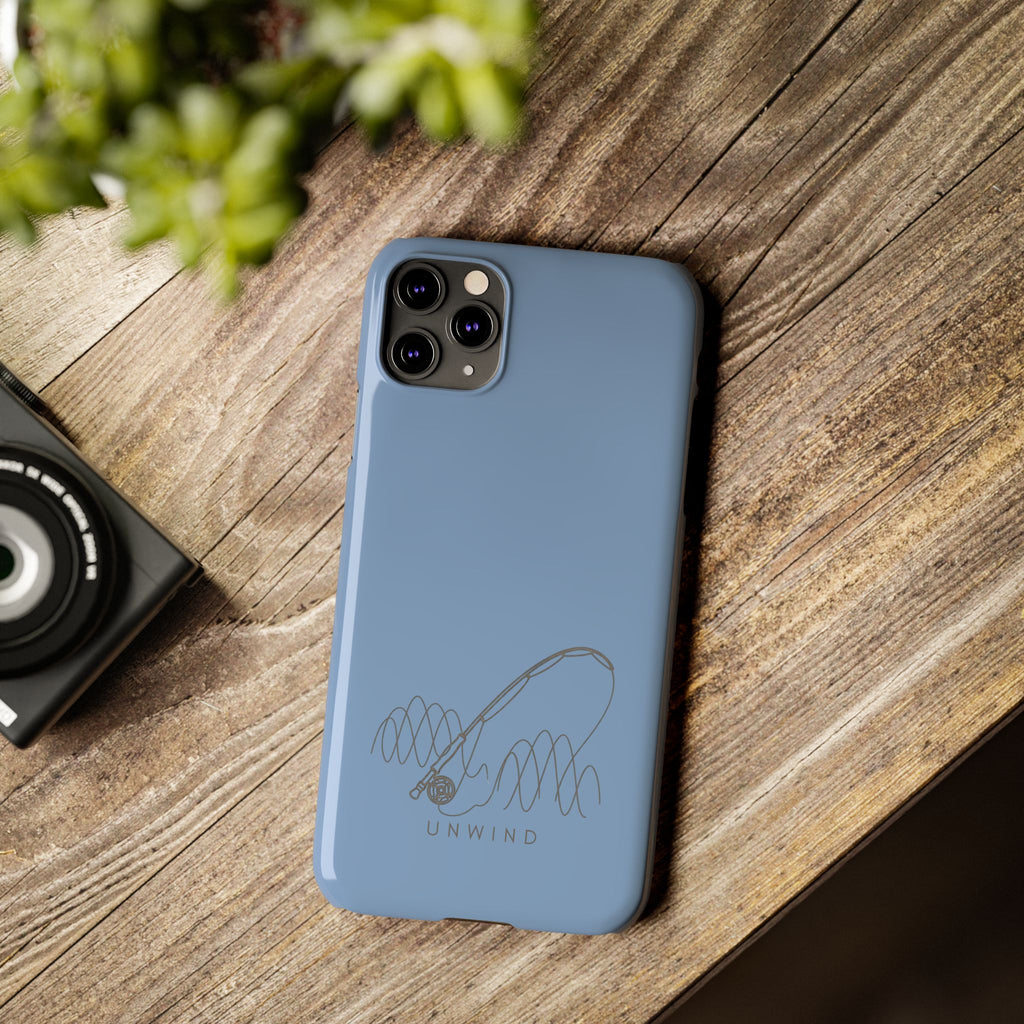 Unwind Fishing Slim Phone Case — Minimal Rod & "UNWIND" Design