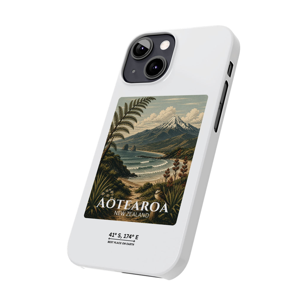 Aotearoa Vintage Landscape Slim Phone Case — New Zealand Mt Taranaki Design