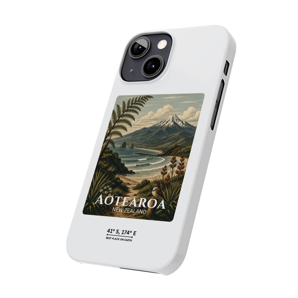 Aotearoa Vintage Landscape Slim Phone Case — New Zealand Mt Taranaki Design