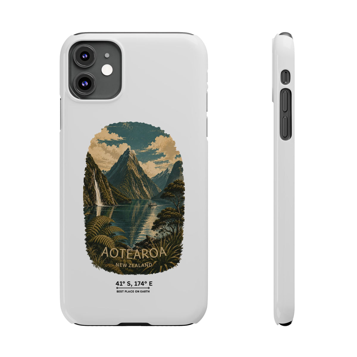 Aotearoa Vintage Landscape Slim Phone Case — New Zealand Milford Sound Design