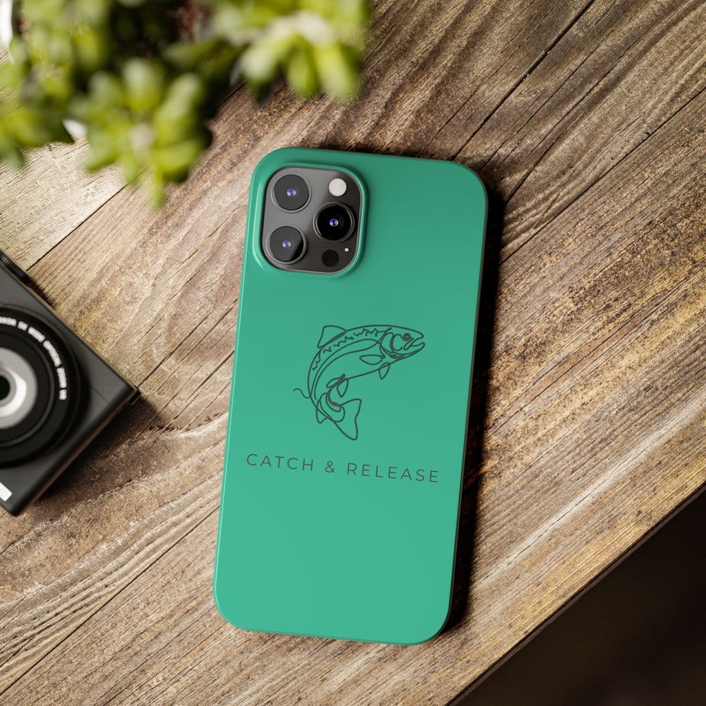 Catch & Release Slim Phone Case — Minimalist Fishing Trout Design