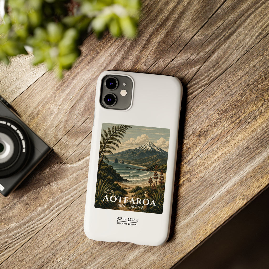 Aotearoa Vintage Landscape Slim Phone Case — New Zealand Mt Taranaki Design