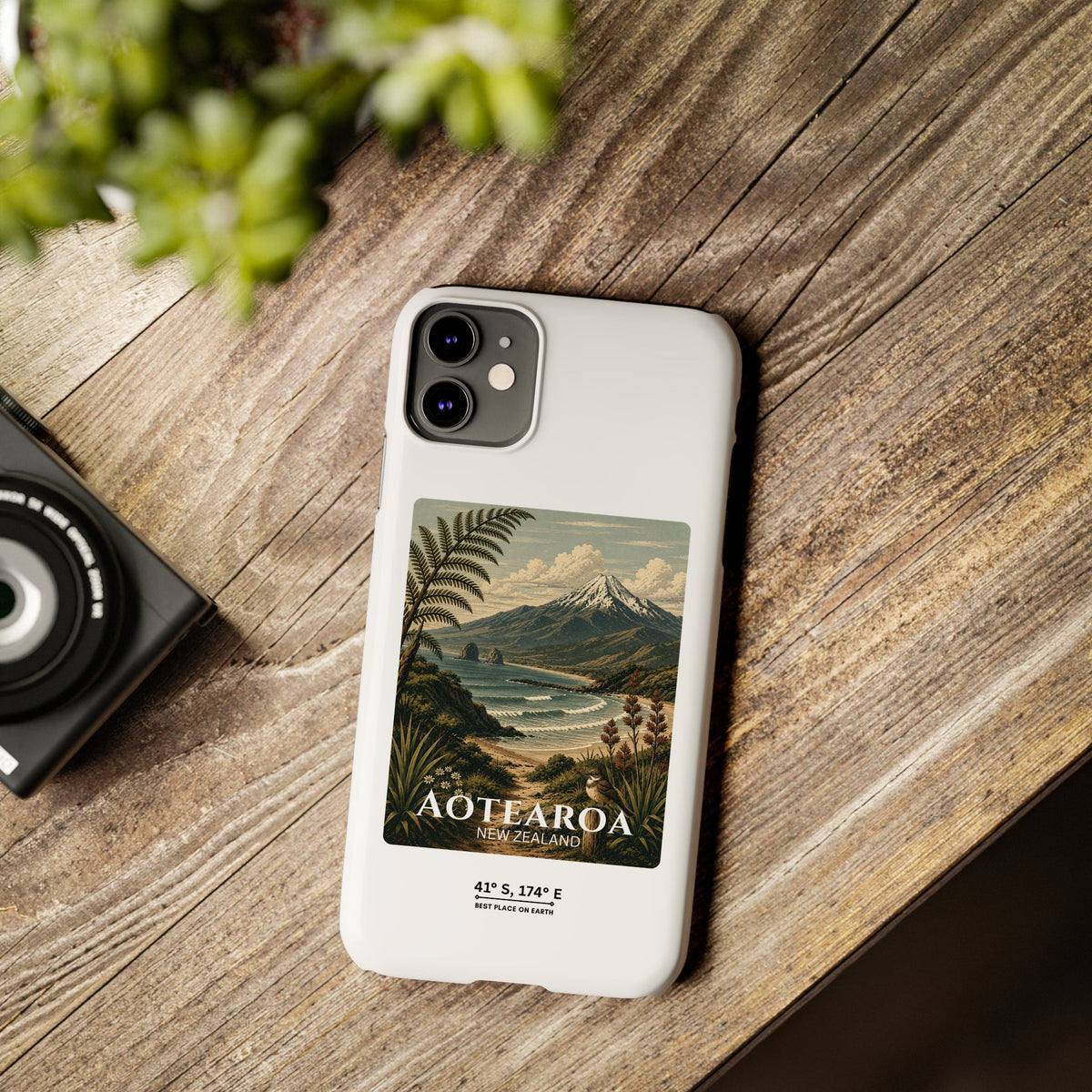 Aotearoa Vintage Landscape Slim Phone Case — New Zealand Mt Taranaki Design