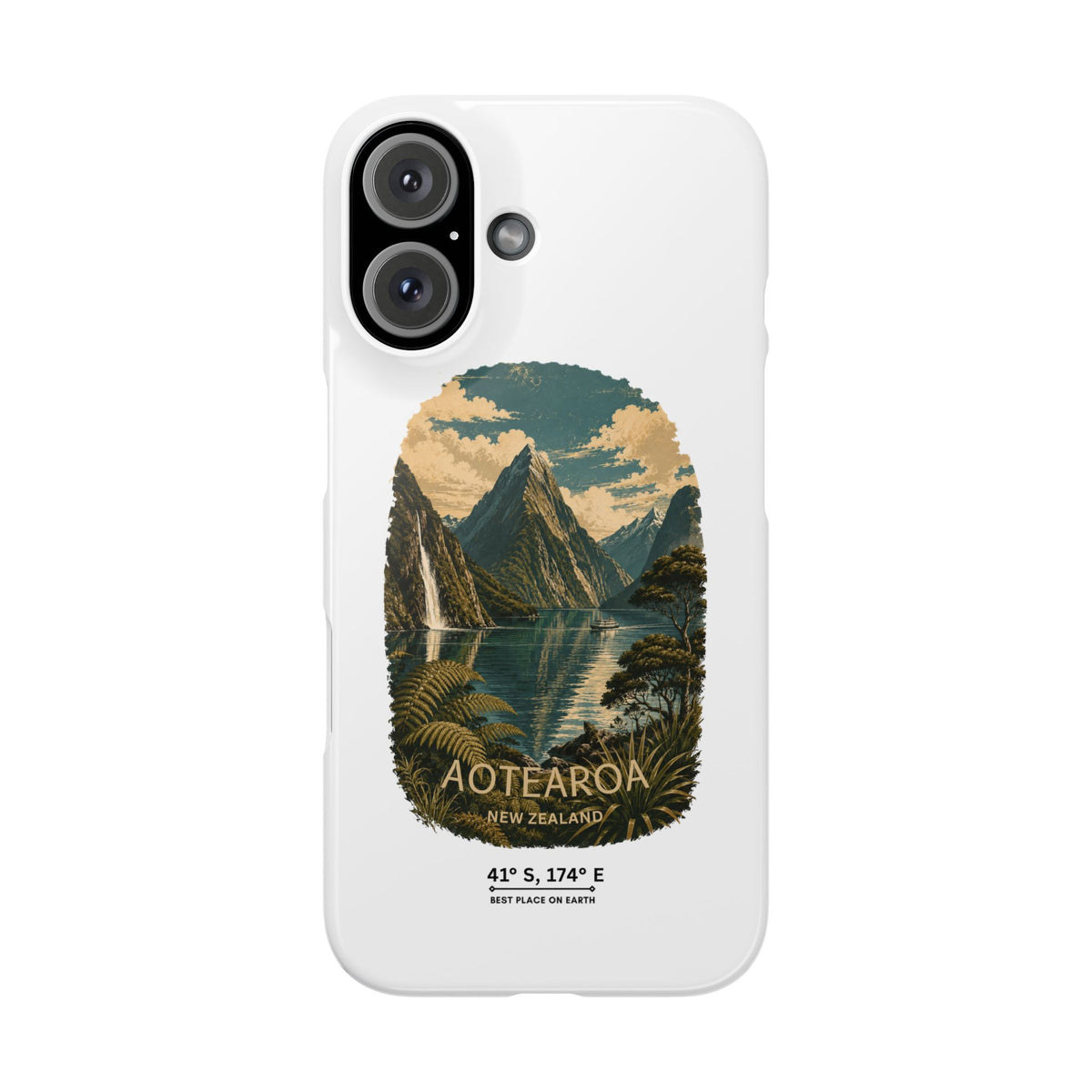 Aotearoa Vintage Landscape Slim Phone Case — New Zealand Milford Sound Design