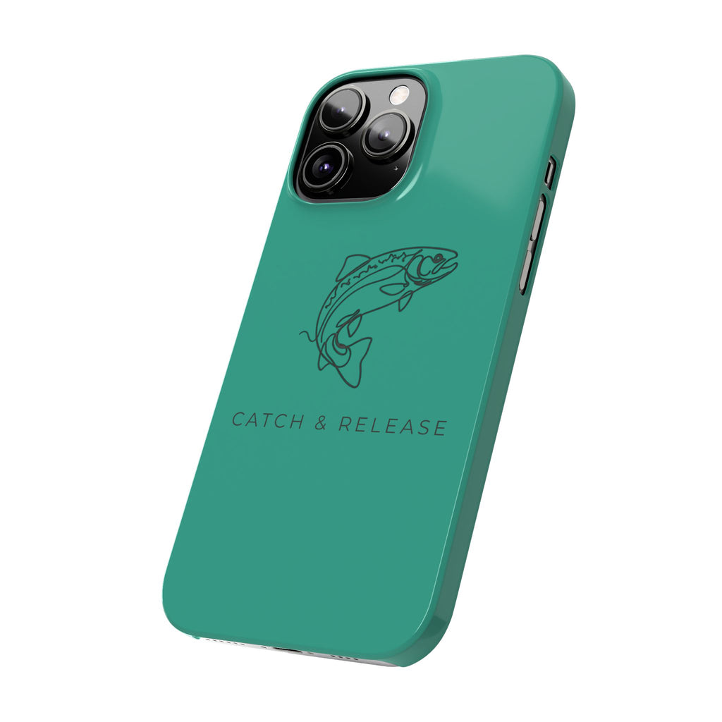 Catch & Release Slim Phone Case — Minimalist Fishing Trout Design