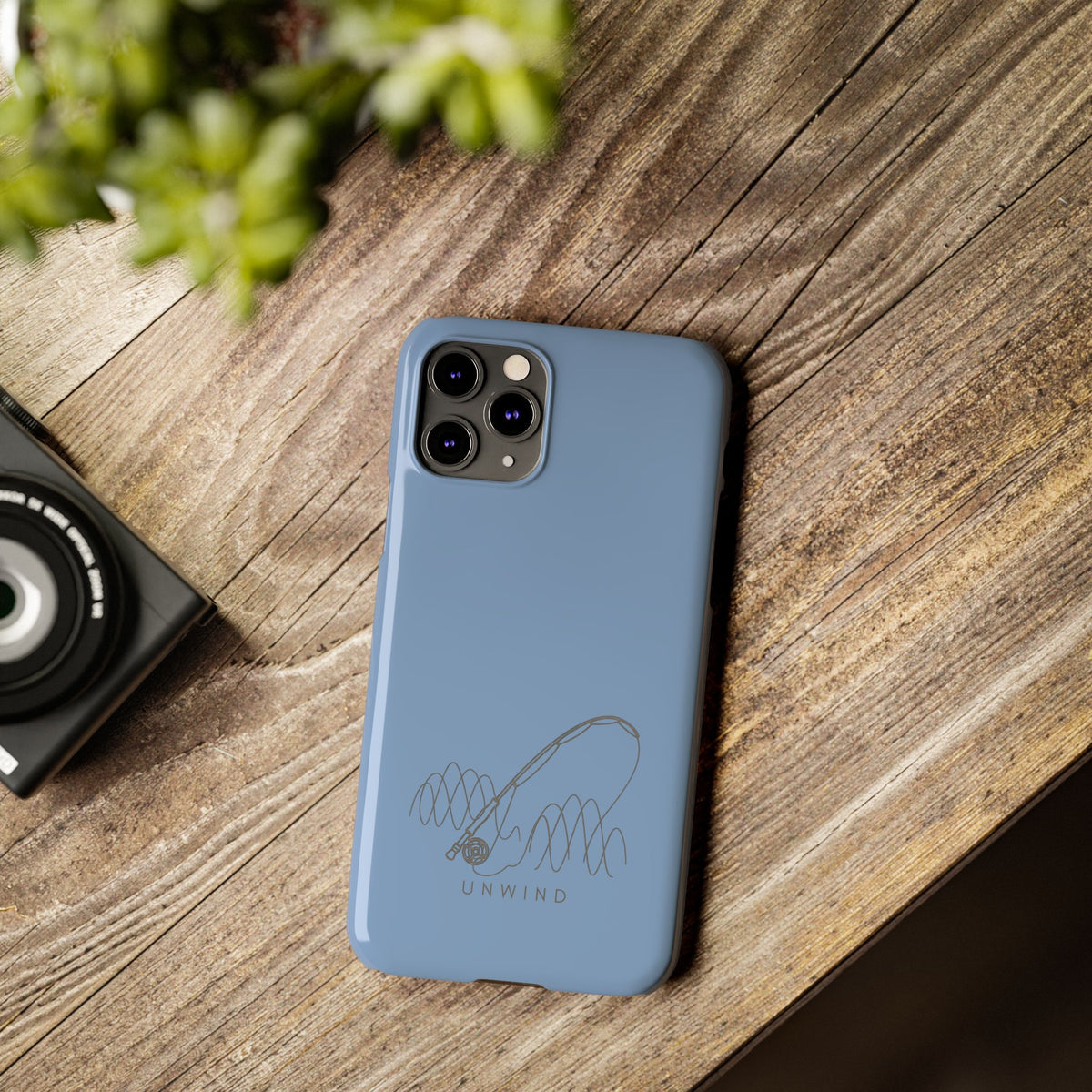 Unwind Fishing Slim Phone Case — Minimal Rod & "UNWIND" Design