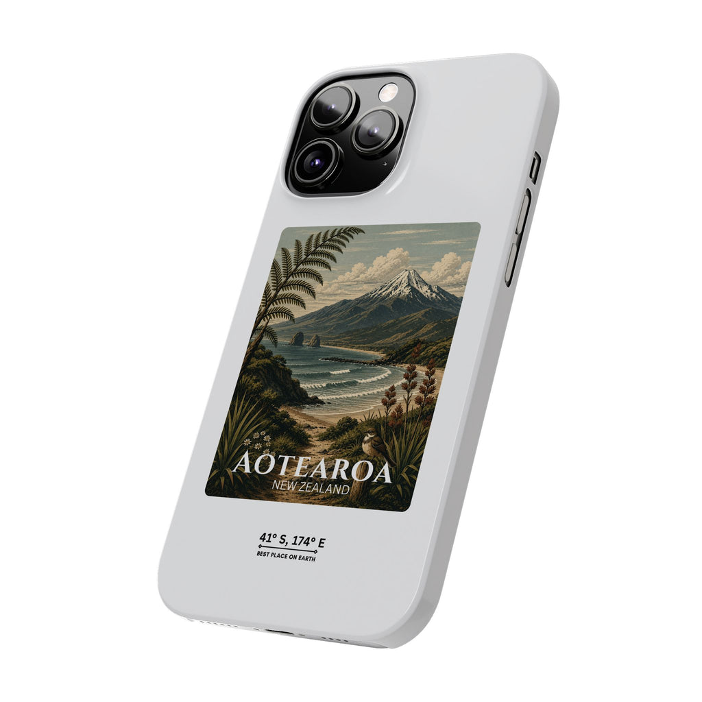 Aotearoa Vintage Landscape Slim Phone Case — New Zealand Mt Taranaki Design