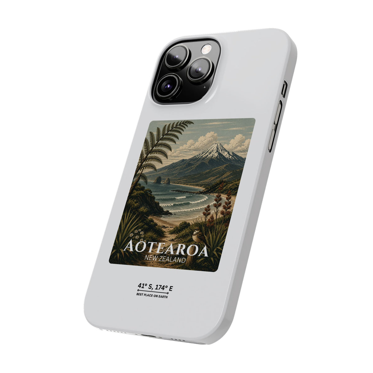 Aotearoa Vintage Landscape Slim Phone Case — New Zealand Mt Taranaki Design