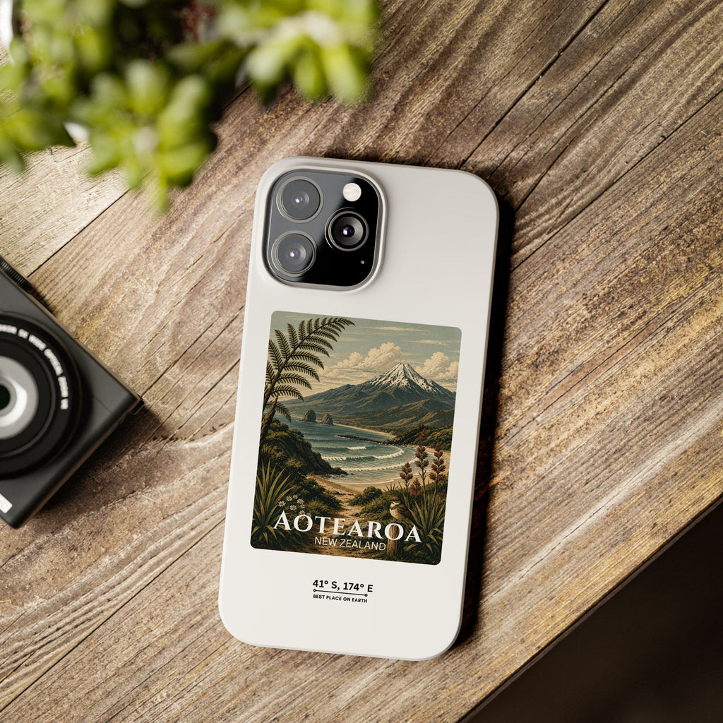 Aotearoa Vintage Landscape Slim Phone Case — New Zealand Mt Taranaki Design