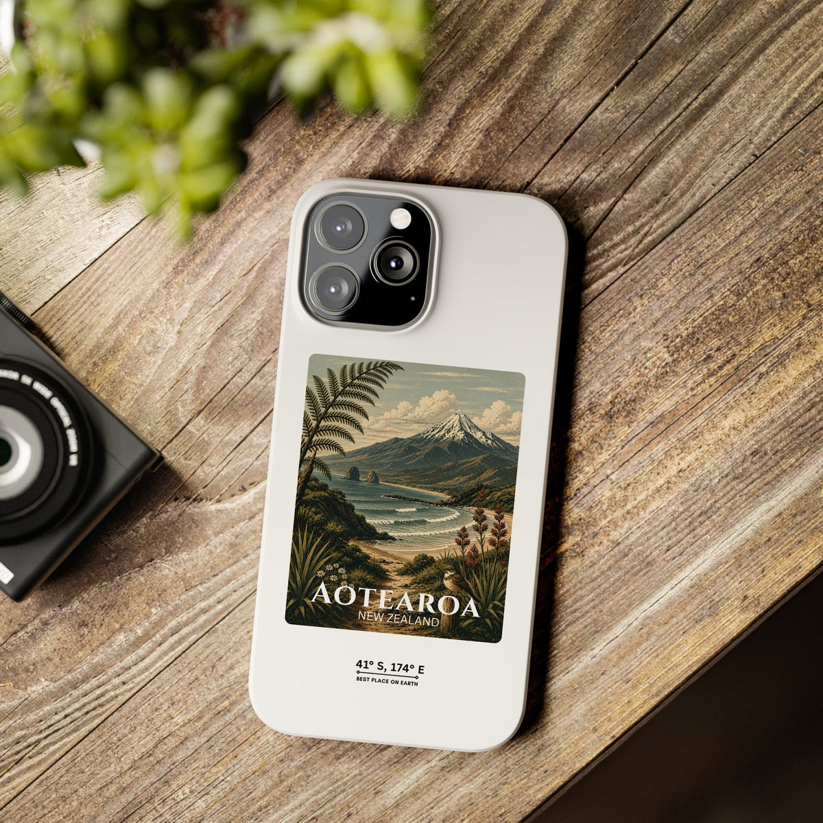 Aotearoa Vintage Landscape Slim Phone Case — New Zealand Mt Taranaki Design