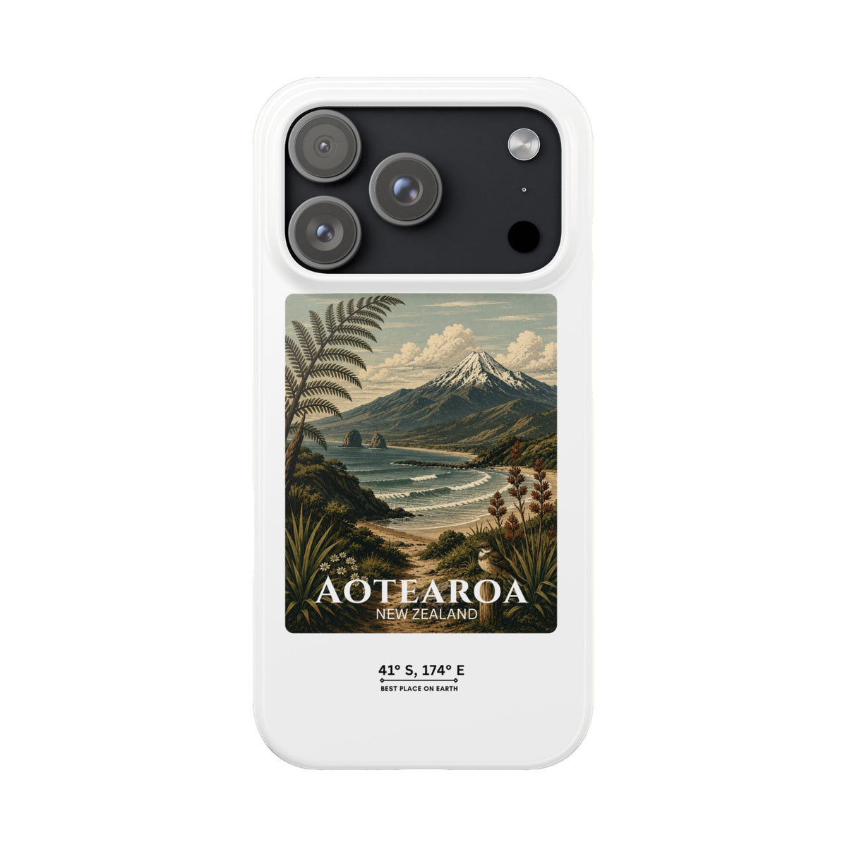 Aotearoa Vintage Landscape Slim Phone Case — New Zealand Mt Taranaki Design