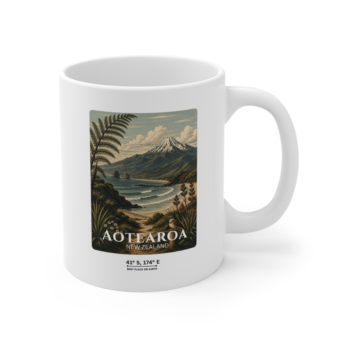 Aotearoa New Zealand Landscape - Mt Taranaki Design - 11oz Ceramic Mug