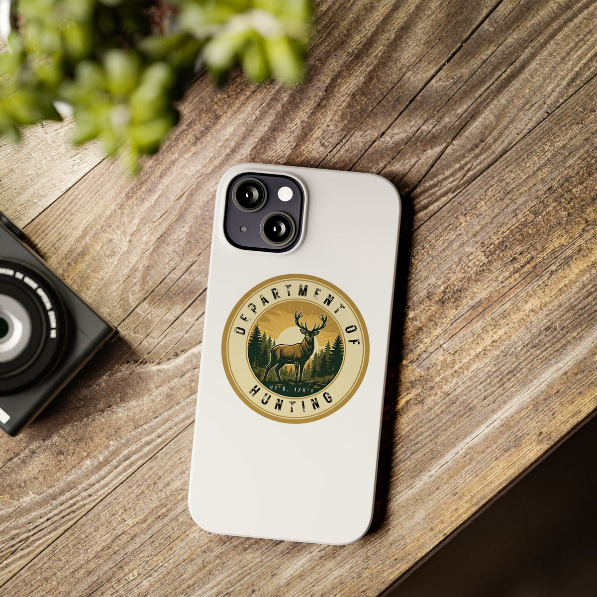 'Department of Hunting' Vintage Deer Logo - Slim Phone Case