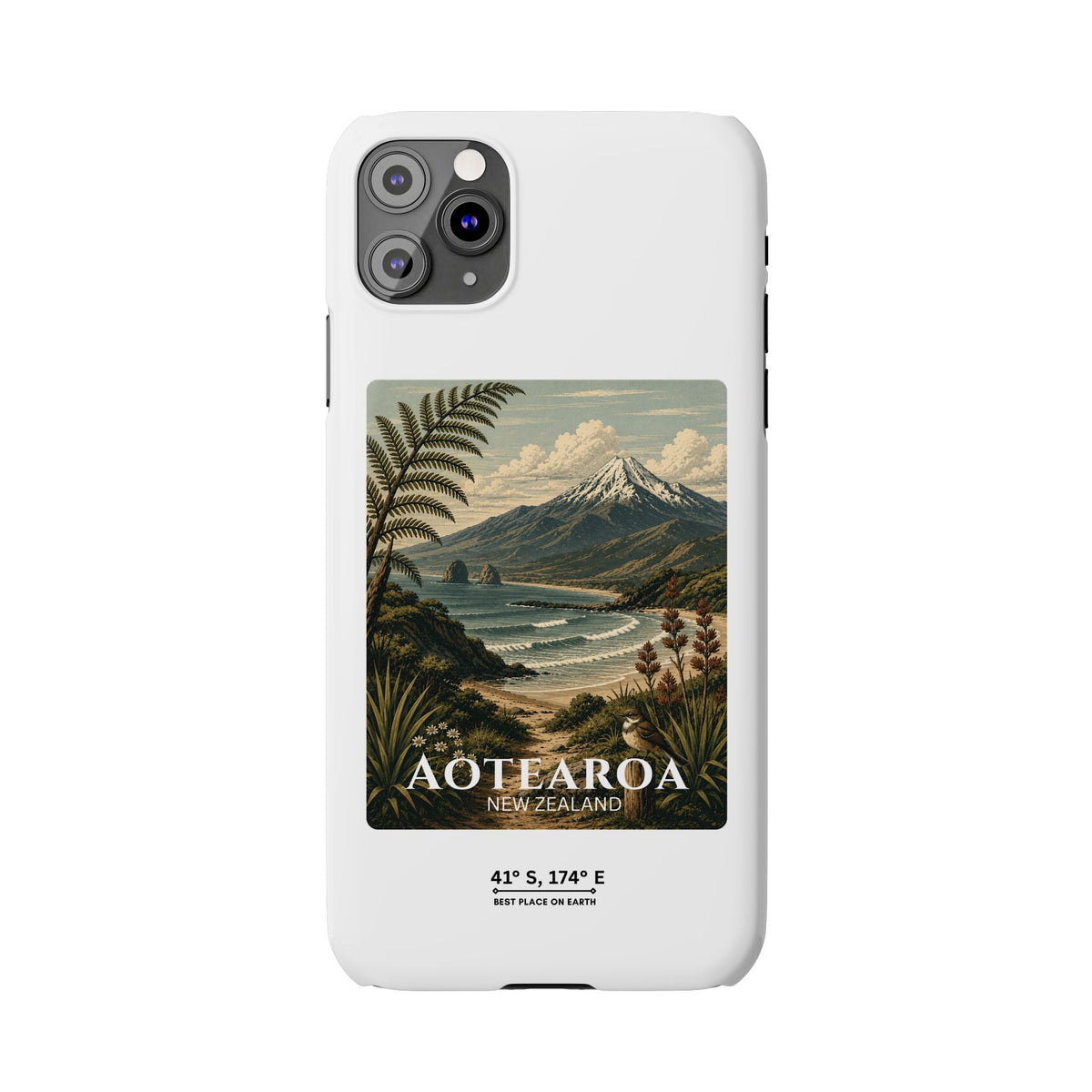 Aotearoa Vintage Landscape Slim Phone Case — New Zealand Mt Taranaki Design
