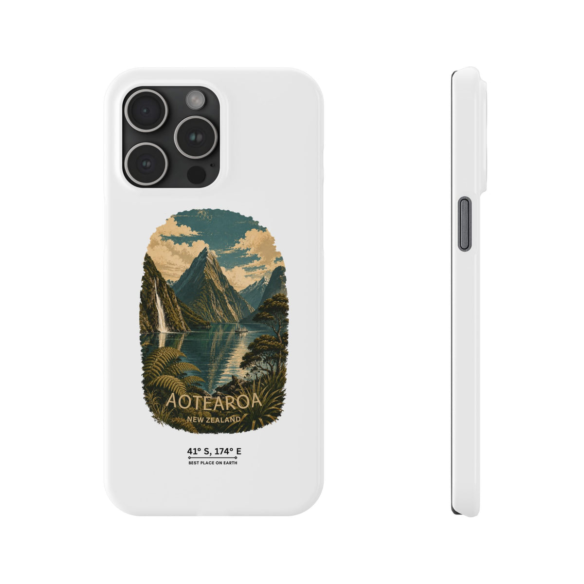 Aotearoa Vintage Landscape Slim Phone Case — New Zealand Milford Sound Design