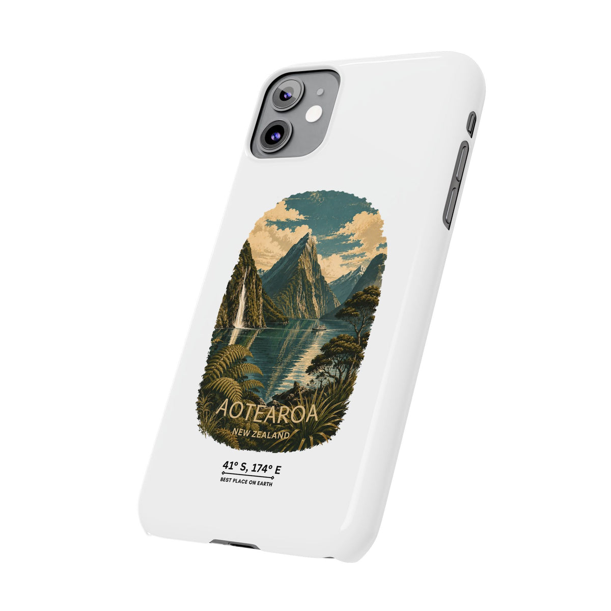Aotearoa Vintage Landscape Slim Phone Case — New Zealand Milford Sound Design