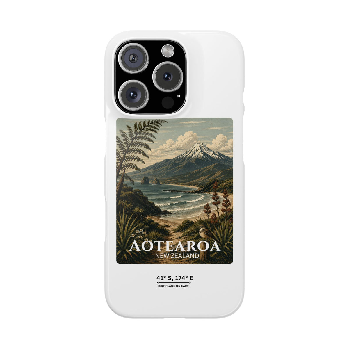 Aotearoa Vintage Landscape Slim Phone Case — New Zealand Mt Taranaki Design
