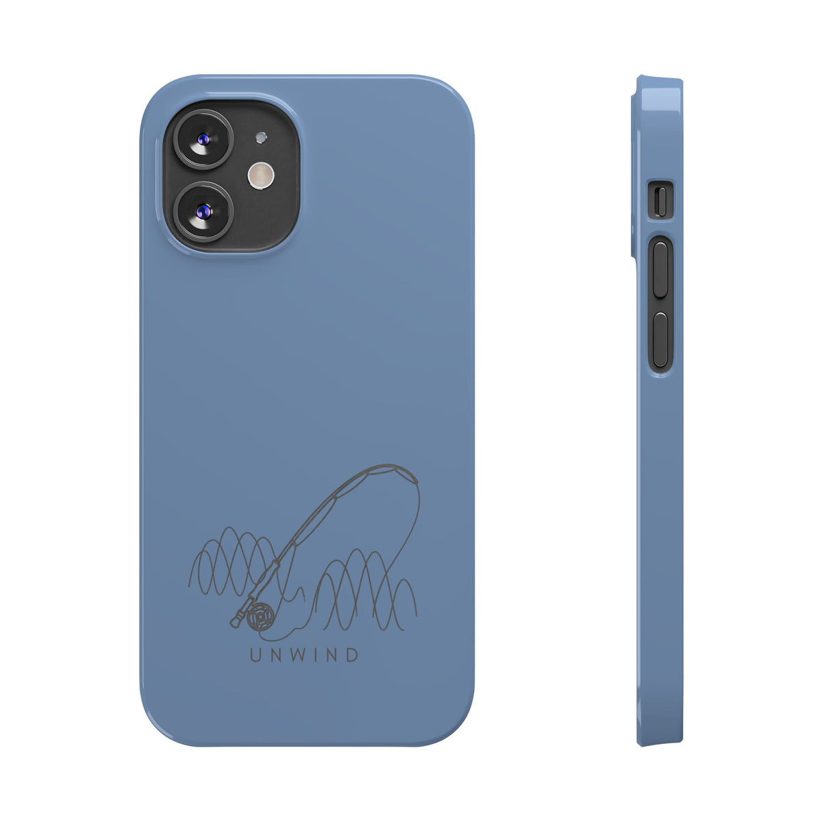 Unwind Fishing Slim Phone Case — Minimal Rod & "UNWIND" Design