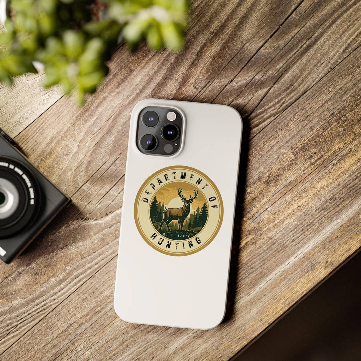 'Department of Hunting' Vintage Deer Logo - Slim Phone Case