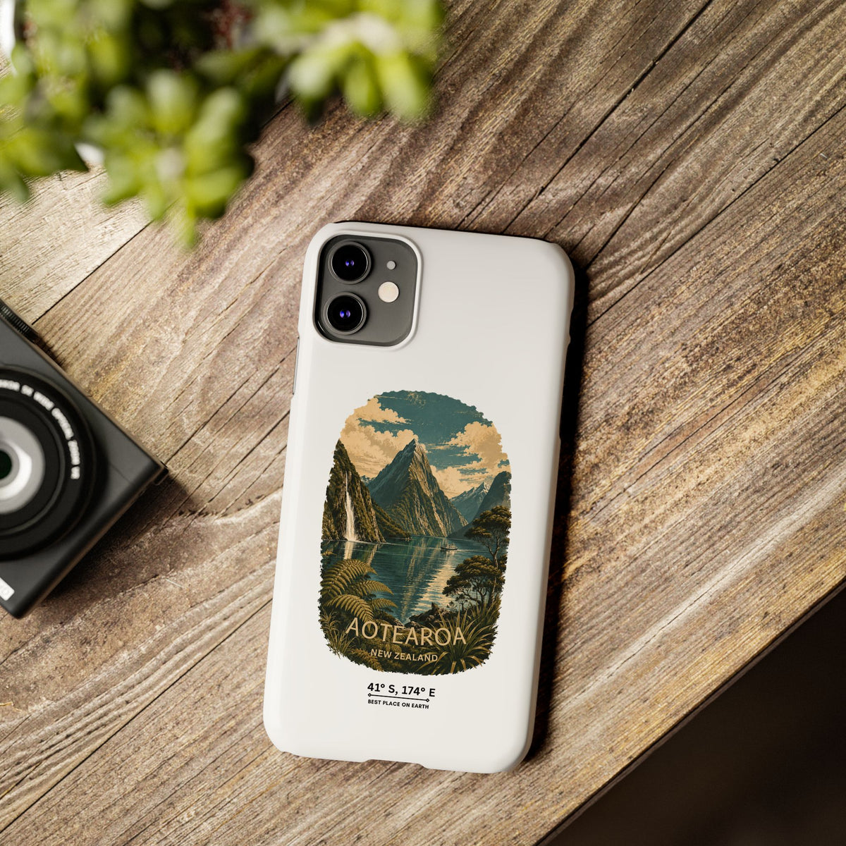 Aotearoa Vintage Landscape Slim Phone Case — New Zealand Milford Sound Design