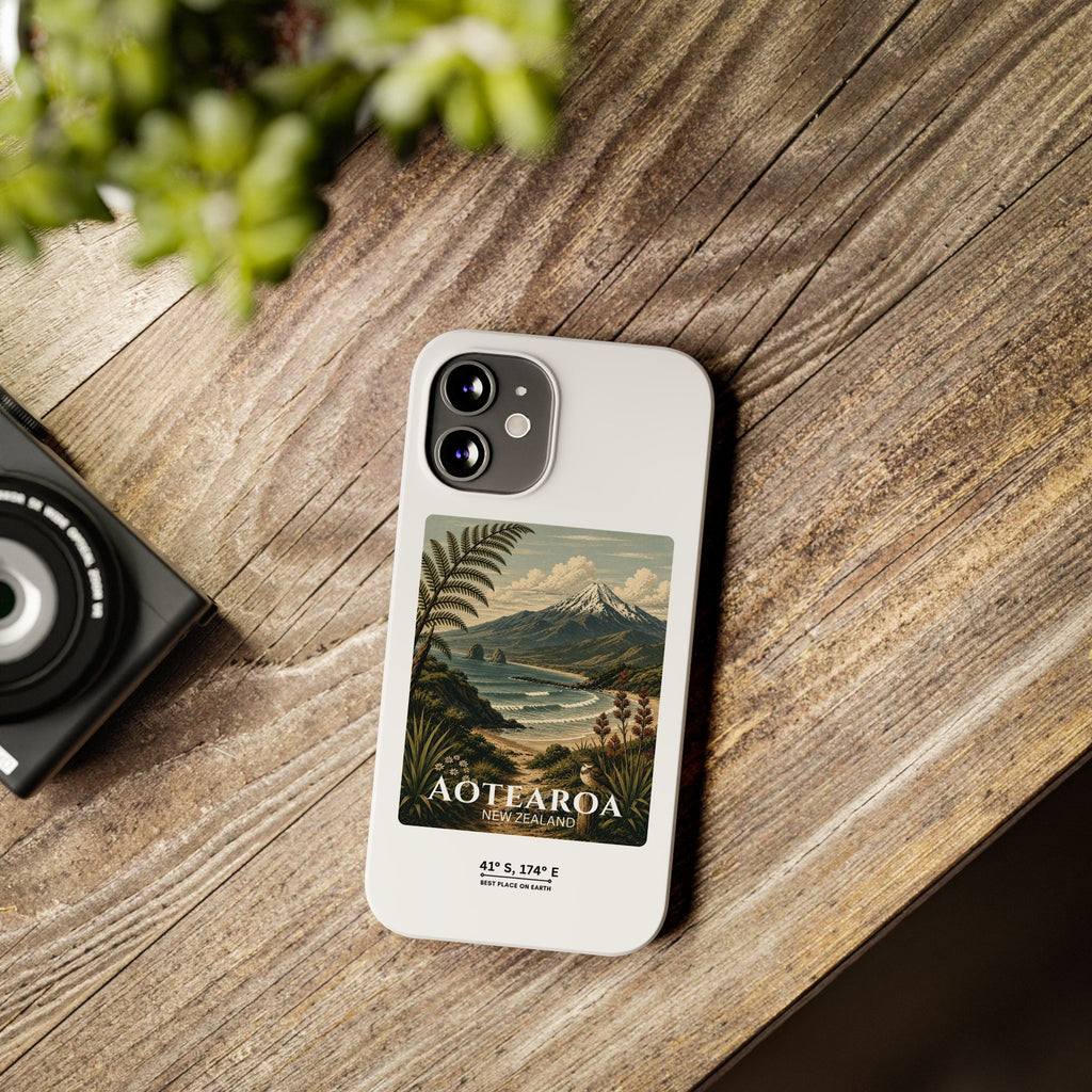 Aotearoa Vintage Landscape Slim Phone Case — New Zealand Mt Taranaki Design