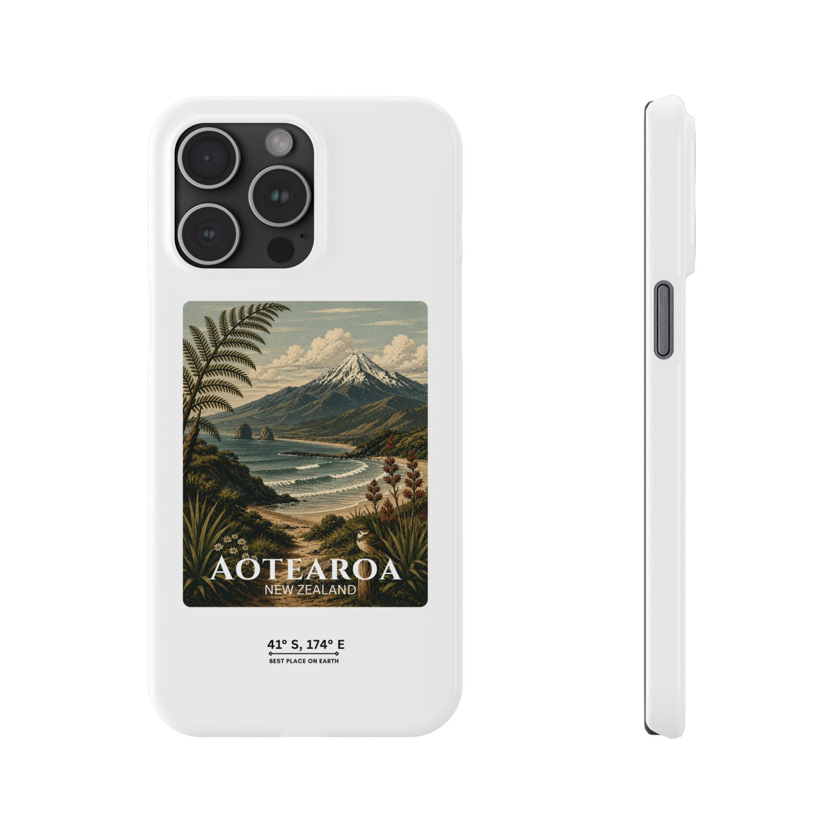 Aotearoa Vintage Landscape Slim Phone Case — New Zealand Mt Taranaki Design