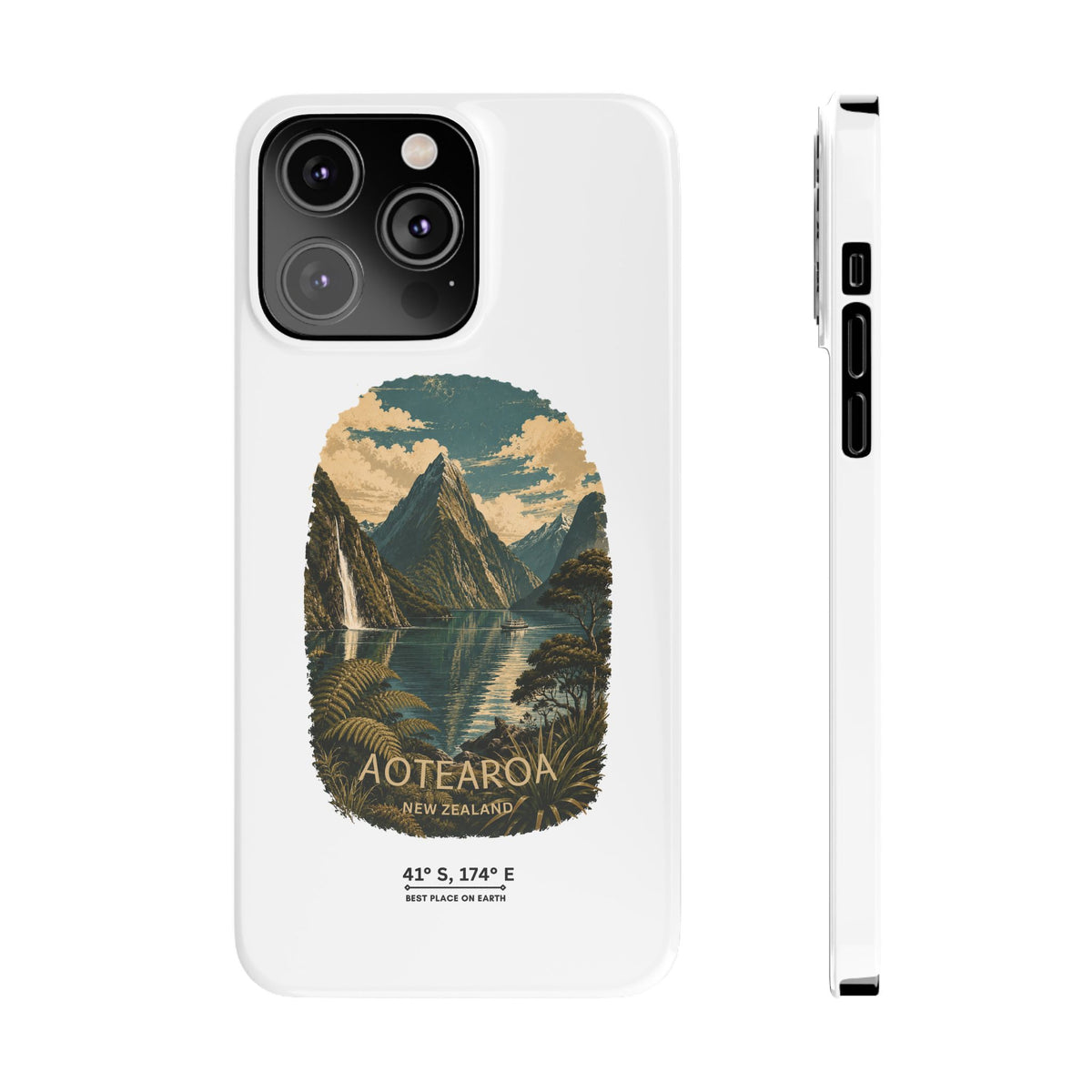 Aotearoa Vintage Landscape Slim Phone Case — New Zealand Milford Sound Design