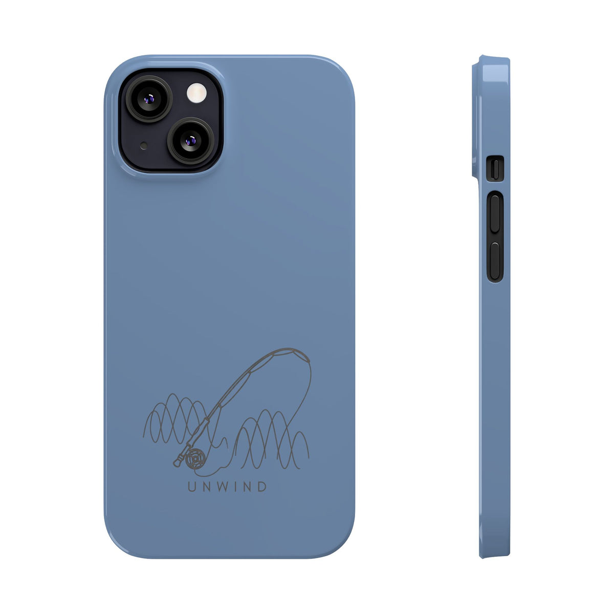 Unwind Fishing Slim Phone Case — Minimal Rod & "UNWIND" Design