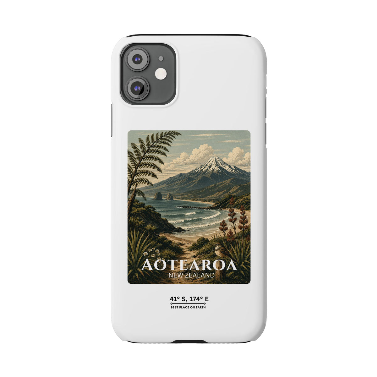 Aotearoa Vintage Landscape Slim Phone Case — New Zealand Mt Taranaki Design