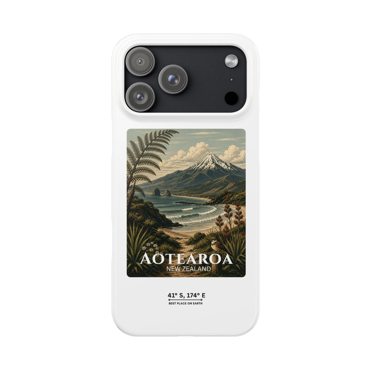 Aotearoa Vintage Landscape Slim Phone Case — New Zealand Mt Taranaki Design