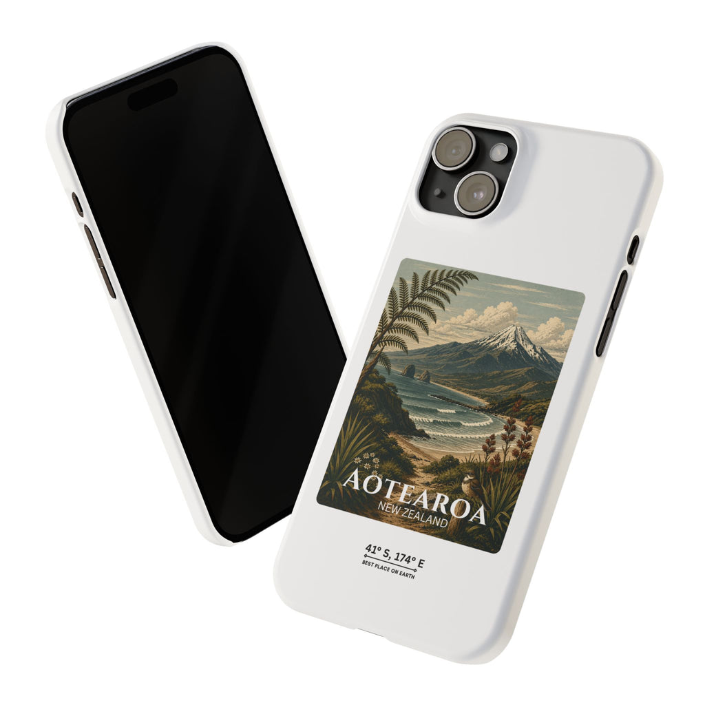 Aotearoa Vintage Landscape Slim Phone Case — New Zealand Mt Taranaki Design