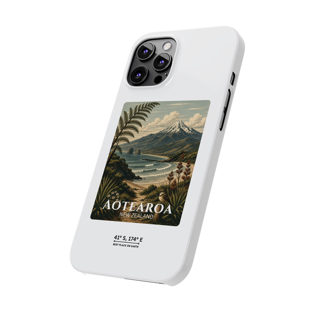 Aotearoa Vintage Landscape Slim Phone Case — New Zealand Mt Taranaki Design