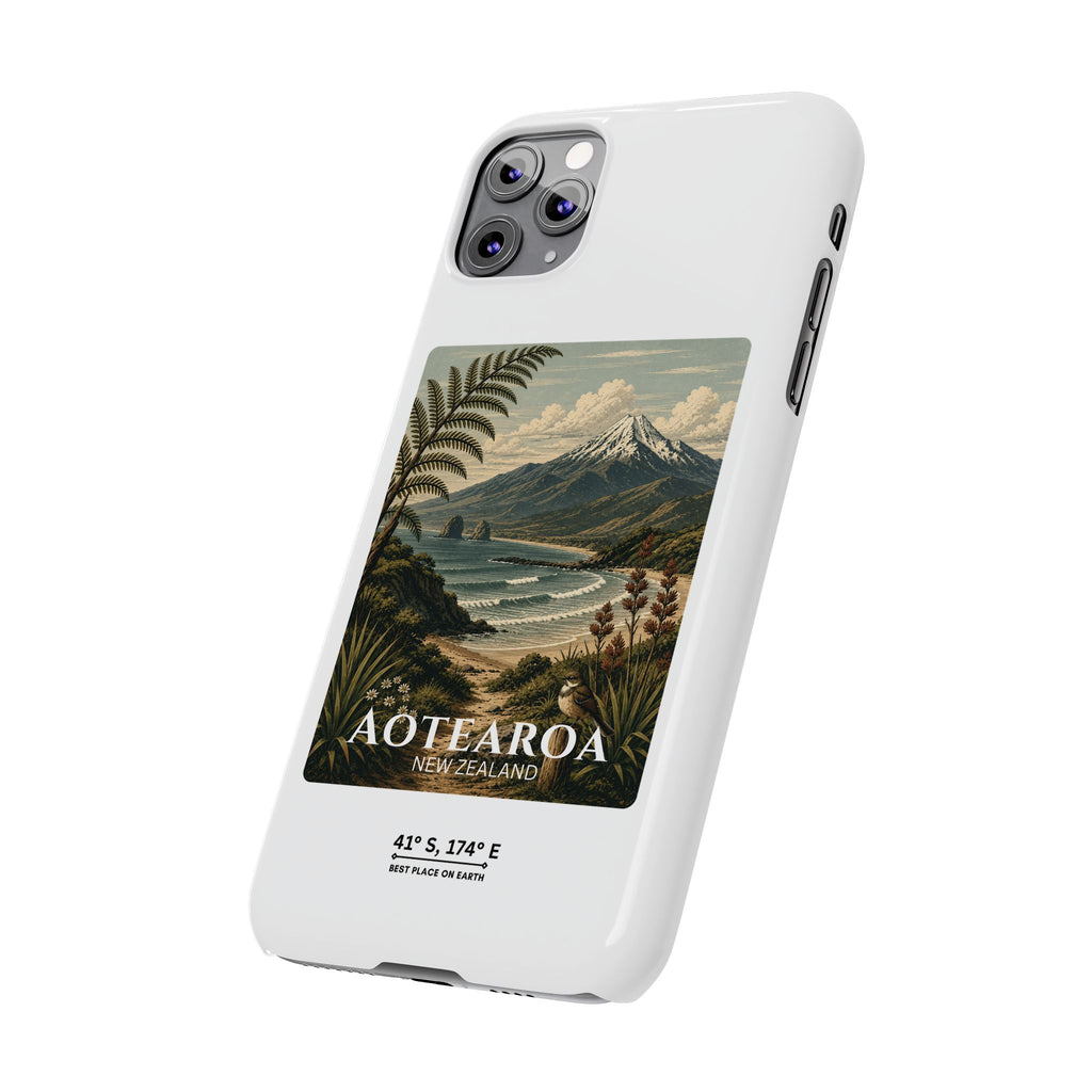 Aotearoa Vintage Landscape Slim Phone Case — New Zealand Mt Taranaki Design