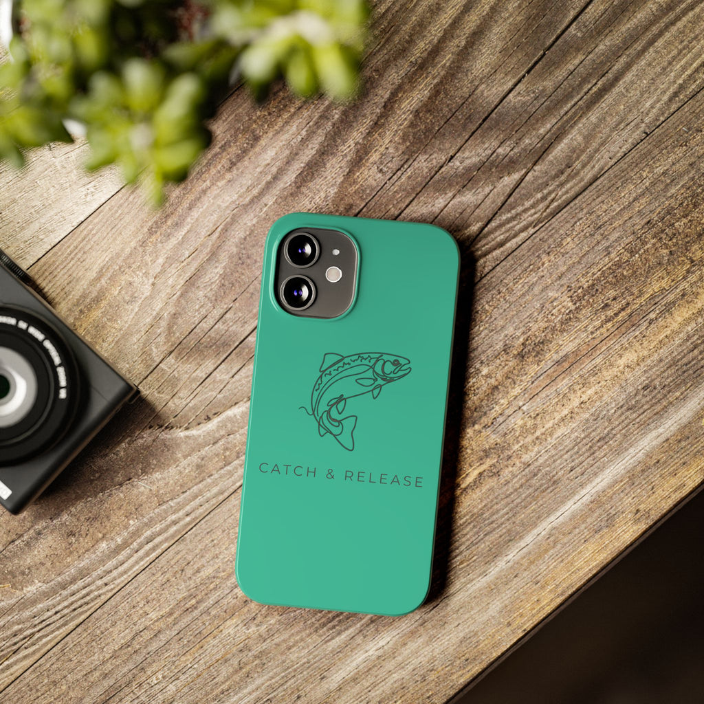 Catch & Release Slim Phone Case — Minimalist Fishing Trout Design