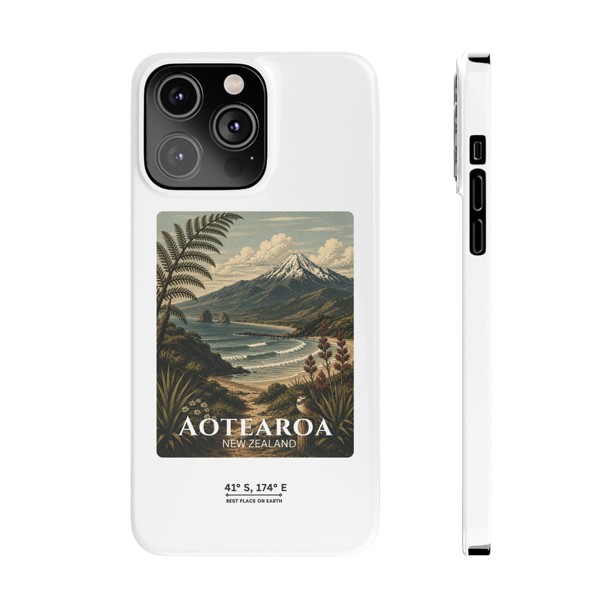 Aotearoa Vintage Landscape Slim Phone Case — New Zealand Mt Taranaki Design