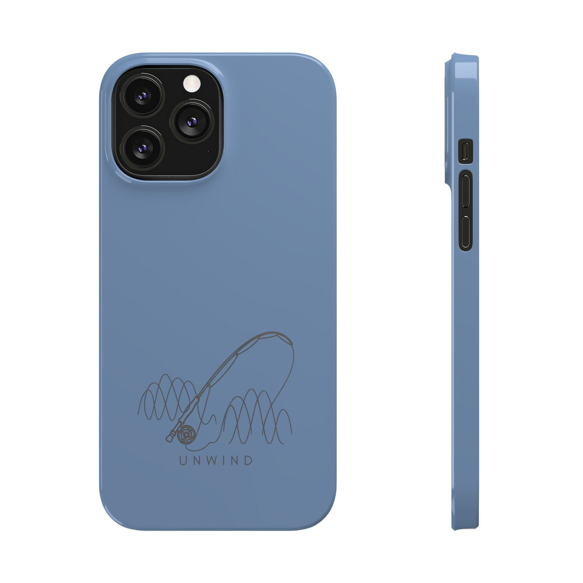 Unwind Fishing Slim Phone Case — Minimal Rod & "UNWIND" Design