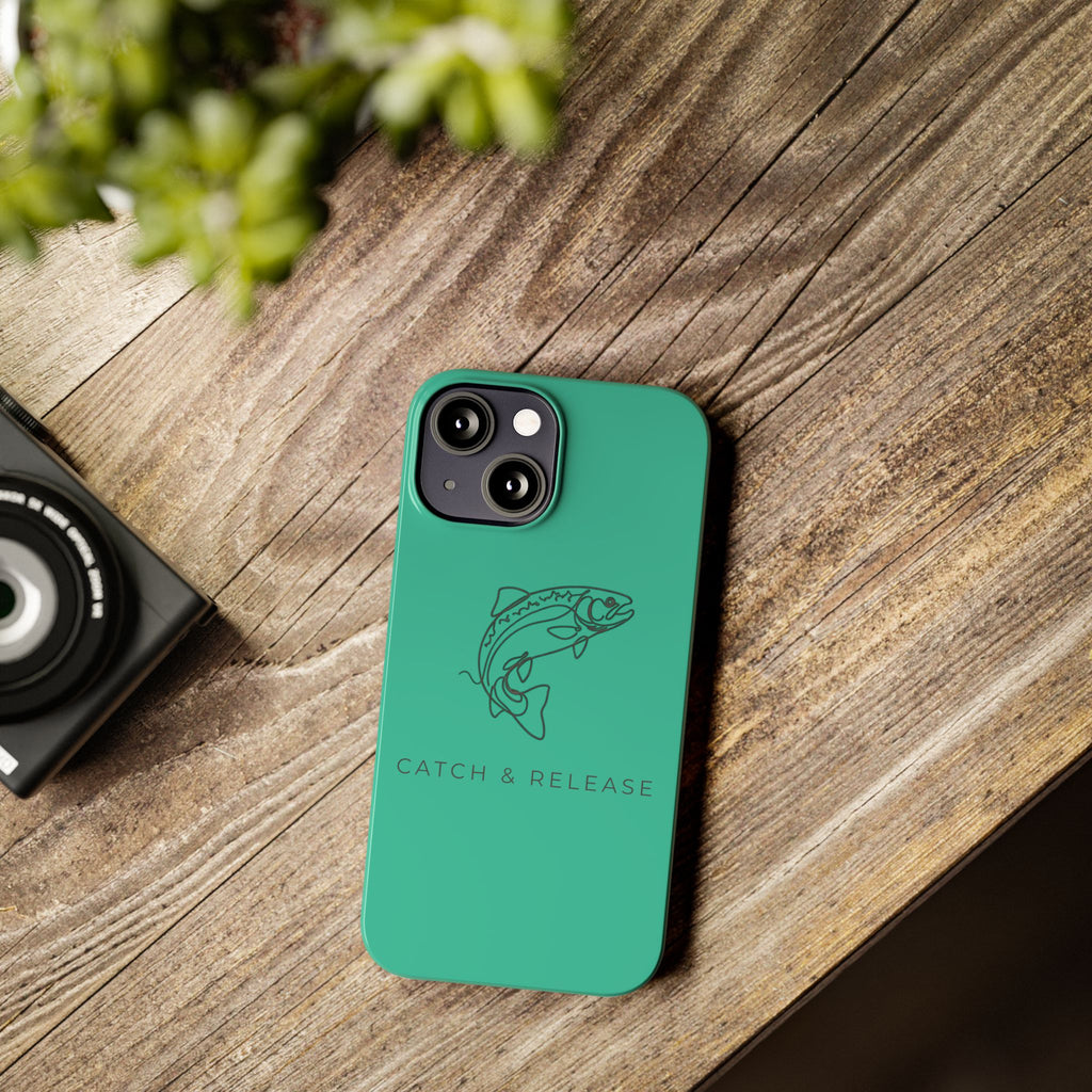Catch & Release Slim Phone Case — Minimalist Fishing Trout Design