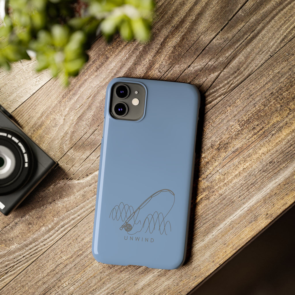 Unwind Fishing Slim Phone Case — Minimal Rod & "UNWIND" Design