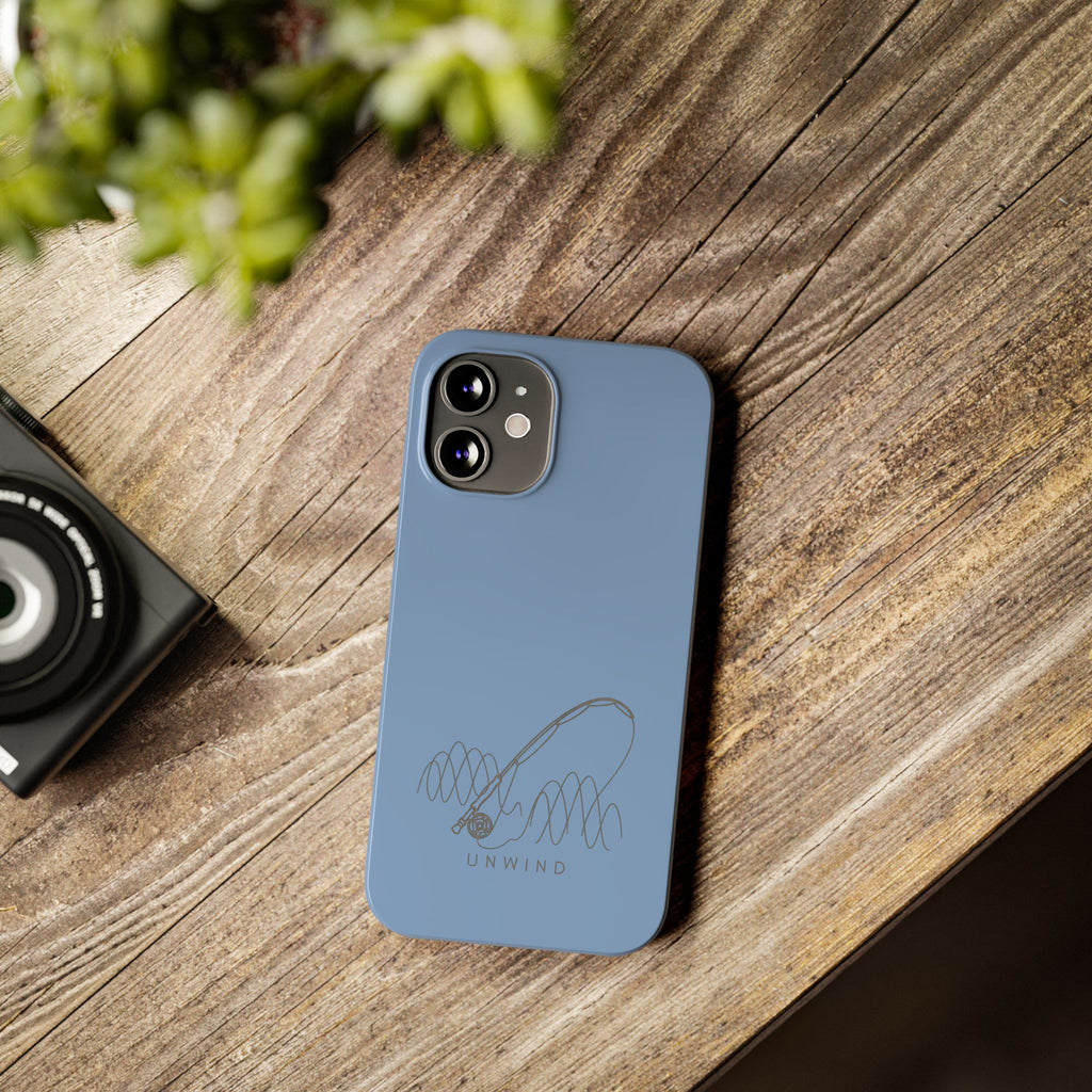 Unwind Fishing Slim Phone Case — Minimal Rod & "UNWIND" Design