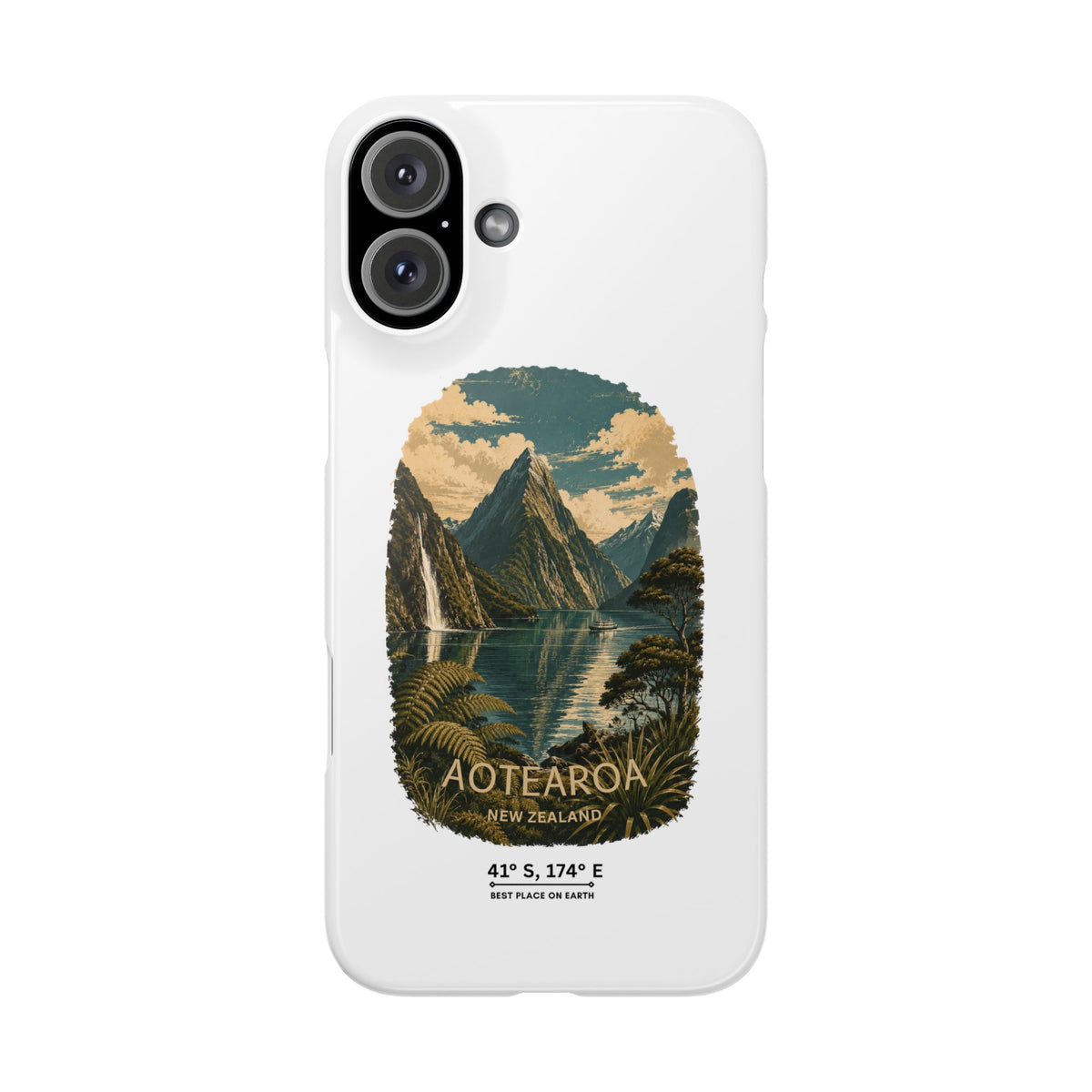 Aotearoa Vintage Landscape Slim Phone Case — New Zealand Milford Sound Design